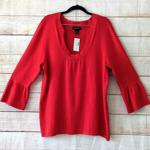 NWT Lane Bryant Pullover Sweater Size 14/16 Red Bell 3/4 Sleeve Stretchy Top